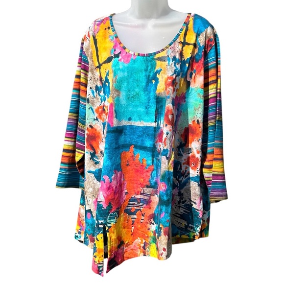 Parsley & Sage Tops - PARSLEY & SAGE Women Size 2X‎ Multicolor Abstract Art Asymmetrical Tunic Top.